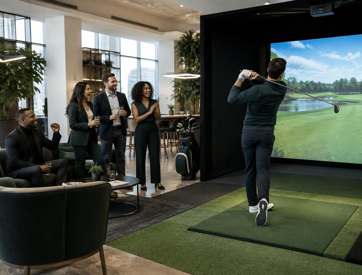 Corporate guests playing golf together